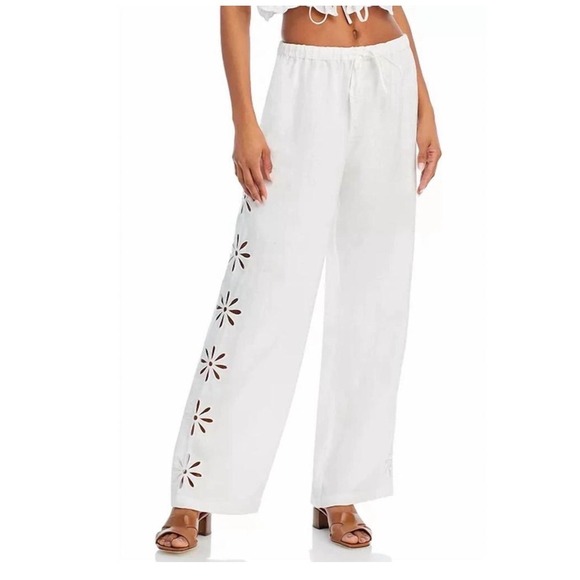 Rails Emmie White Linen Eyelet Wide Leg Pants Drawstring Summer Trousers New M